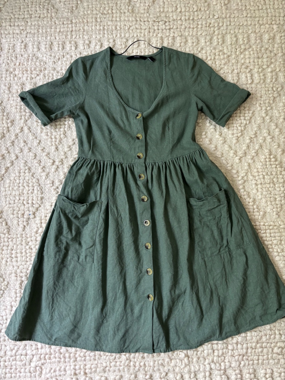 Vero Moda Green Button-Front Midi Dress Linen blend